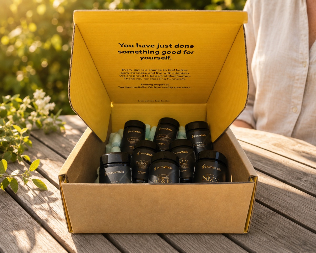 PuroVitalis branded shipping box packed with product