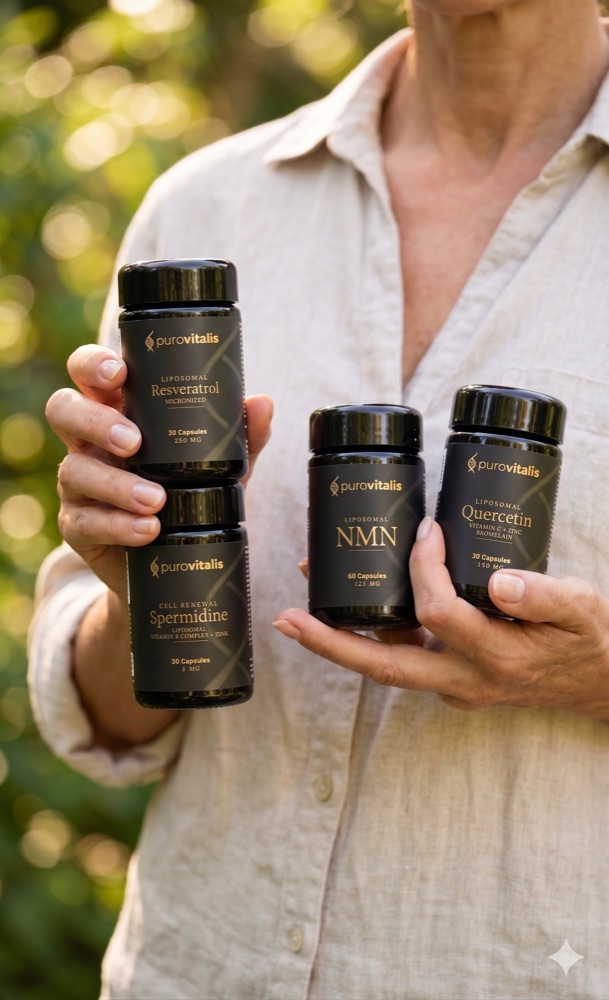 Hands holding a PuroVitalis wholesale starter assortment of supplements